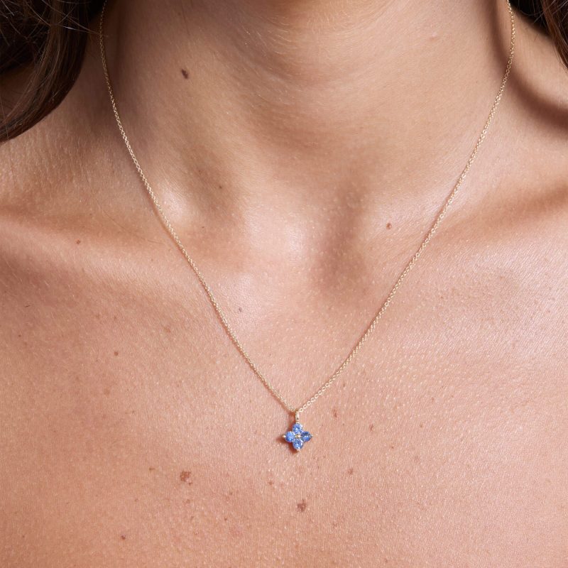 LUCKIEST CLOVER BLUE SAPPHIRE NECKLACE ON BODY