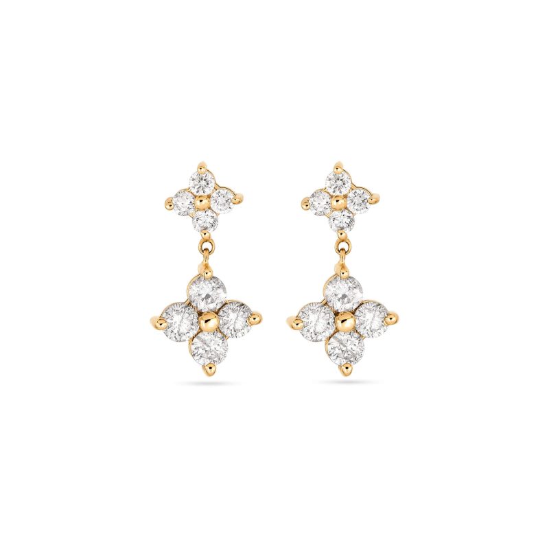 Stone and Strand 10K Yellow Gold Luckiest Clover Diamond Drop Earrings Front Image