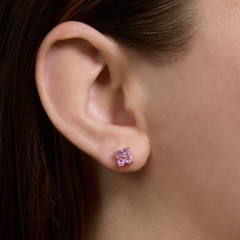 LUCKIEST CLOVER PINK SAPPHIRE STUDS ON BODY