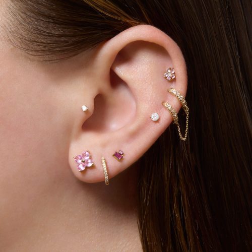 LUCKIEST CLOVER PINK SAPPHIRE STUDS WEAR IT WITH