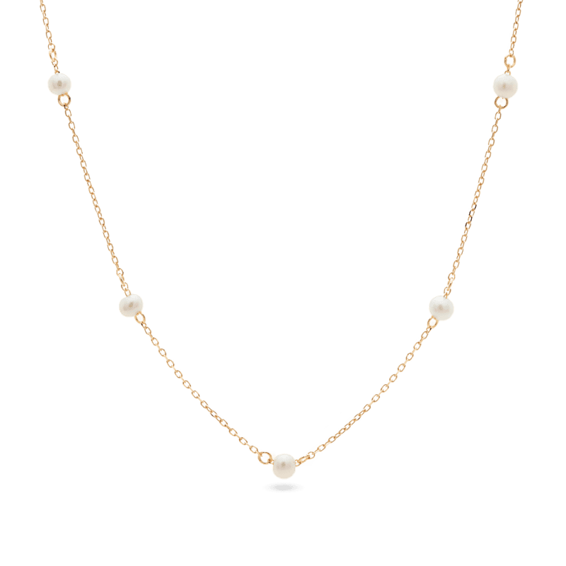 Stone and Strand 10K Yellow Gold Lucky Pearl Necklace Close Up Image