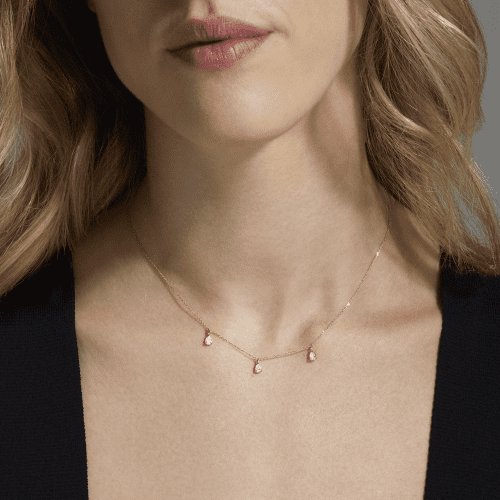 Lab Created Diamond Droplets Necklace On Body