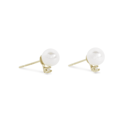 MEDIUM PEARL AND DIAMOND STUD EARRINGS SIDE