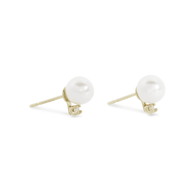 MEDIUM PEARL AND DIAMOND STUD EARRINGS SIDE