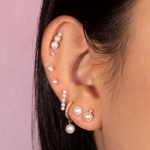 MEDIUM PEARL AND DIAMOND STUD EARRINGS WEAR IT WITH