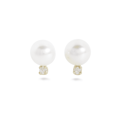 Stone and Strand 14K Yellow Gold Small Pearl & Diamond Earrings Front Image