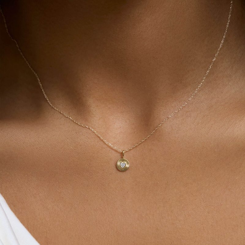 MINI HEART TEENY DIAMOND MEDALLION NECKLACE ON BODY