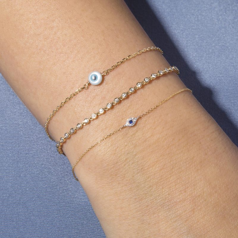 MINI PAVE DIAMOND EVIL EYE BRACELET FULL LOOK