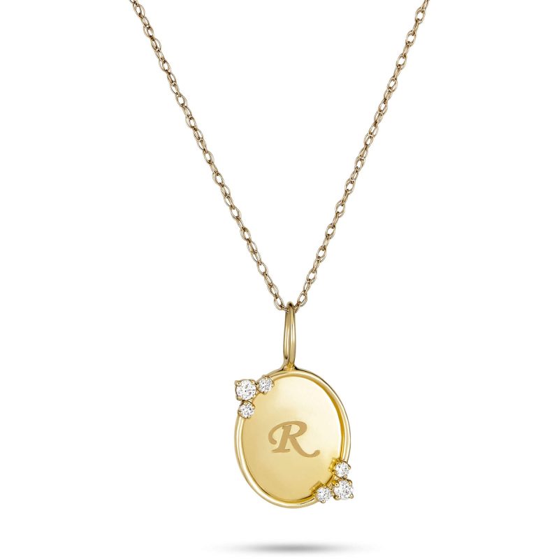 Stone and Strand 10K Yellow Gold Mirror, Mirror Initial Necklace Close Up Image