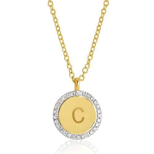 Stone and Strand 10K Yellow Gold Pave Diamond Disc Necklace Close Up Image