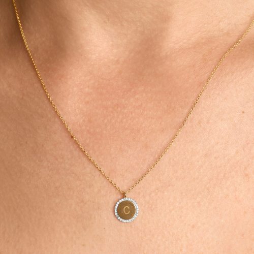 PAVE DIAMOND DISC NECKLACE ON BODY