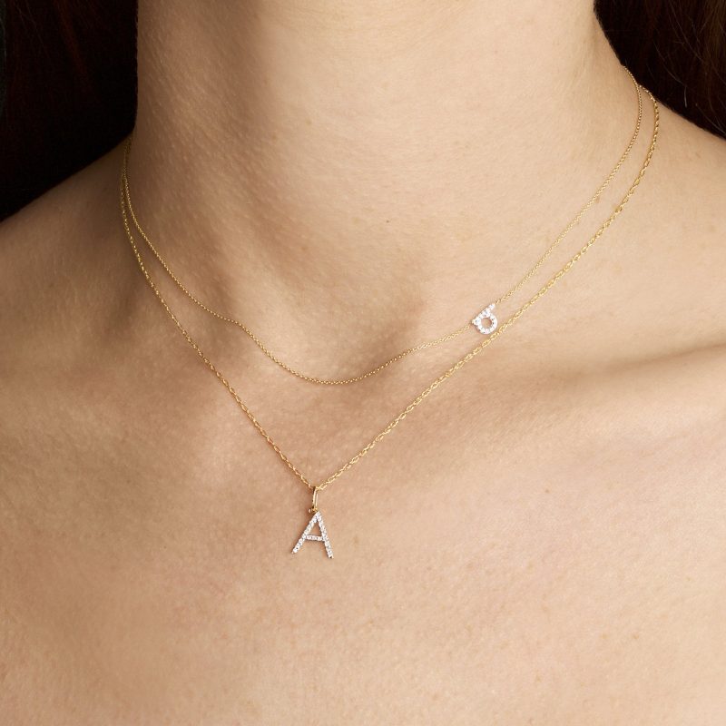 PAVE DIAMOND INITIAL ASYMMETRIC NECKLACE WEAR IT WITH