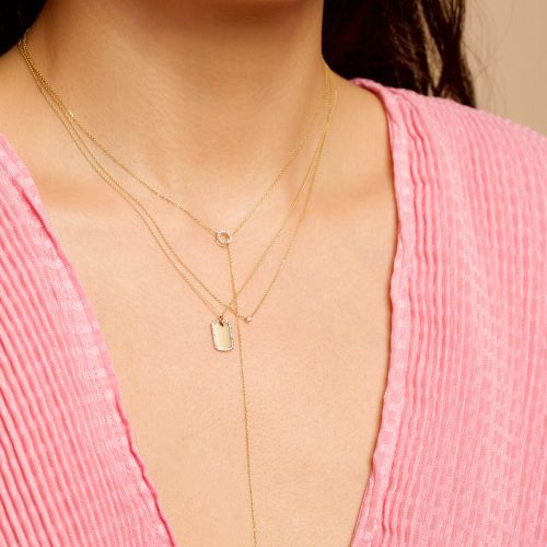 PAVE DIAMOND OPEN CIRCLE LARIAT NECKLACE ON BODY