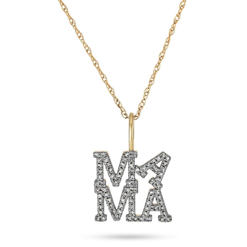 Stone and Strand 10K Yellow Gold Pave Mama Love Diamond Necklace Close Up Image