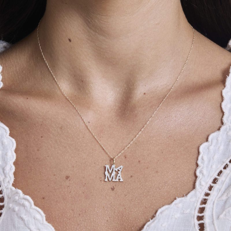 PAVE MAMA LOVE NECKLACE ON BODY