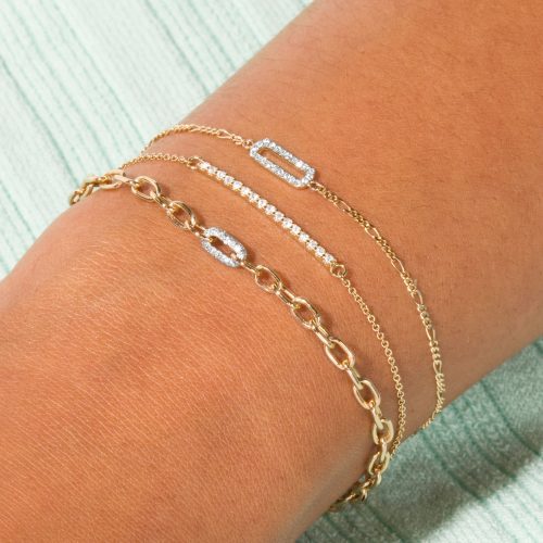 PAVE PAPERCLIP FIGARO BRACELET WEAR IT WITH