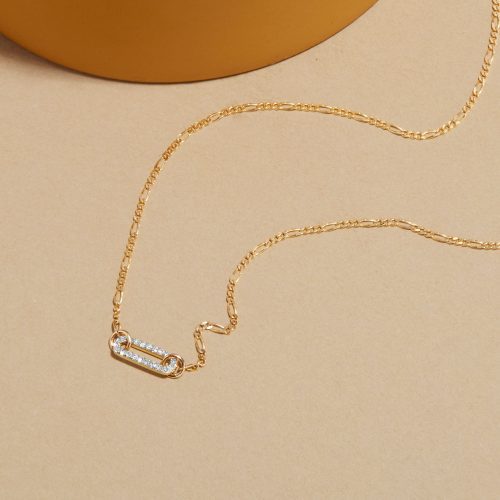 PAVE PAPERCLIP FIGARO NECKLACE EDITORIAL