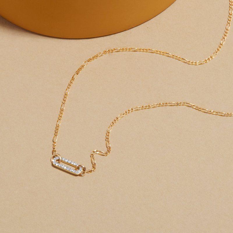 PAVE PAPERCLIP FIGARO NECKLACE EDITORIAL