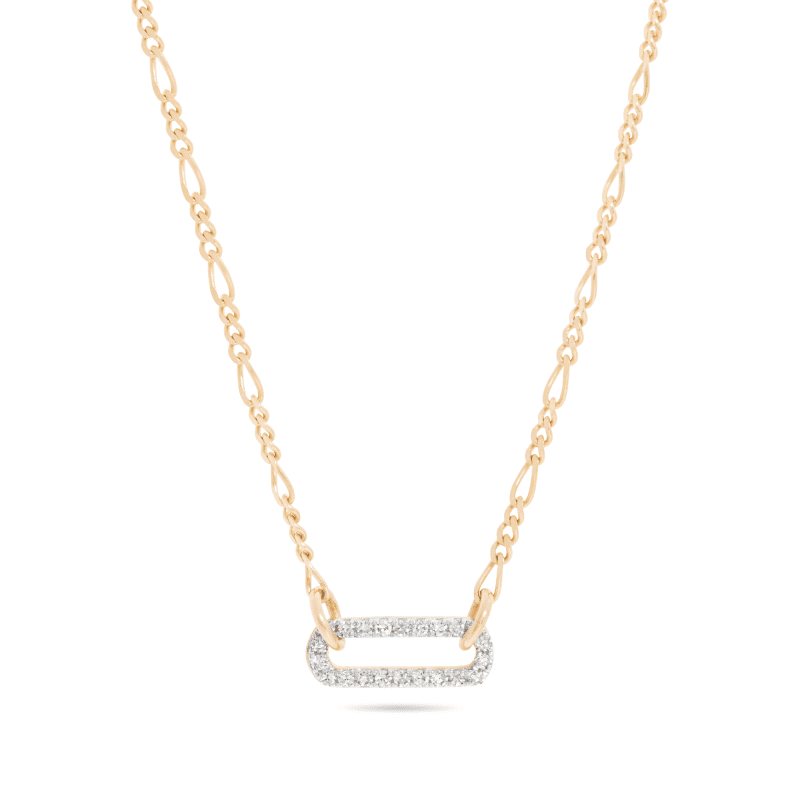 PAVE PAPERCLIP FIGARO NECKLACE FRONT 2