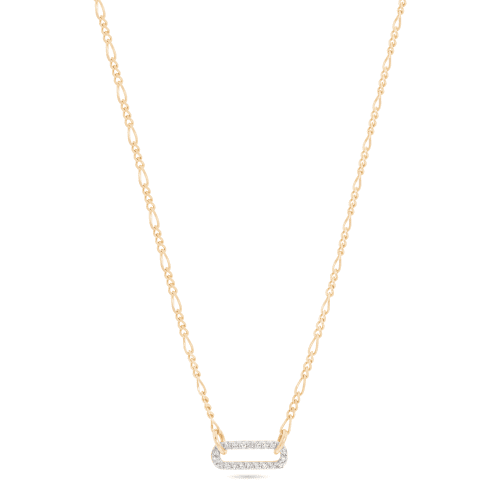 PAVE PAPERCLIP FIGARO NECKLACE FRONT