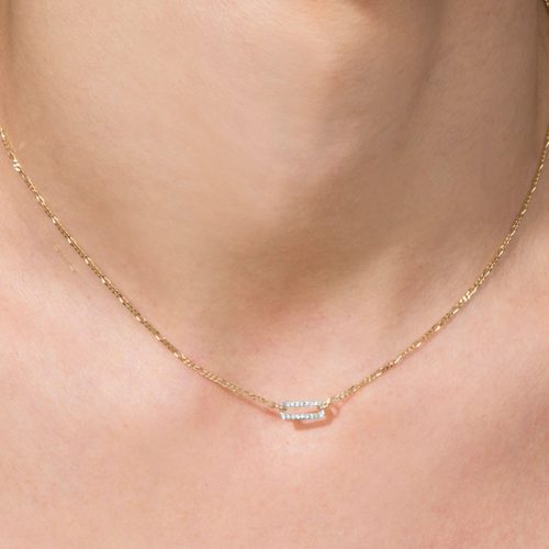 PAVE PAPERCLIP FIGARO NECKLACE ON BODY