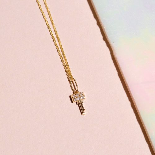 PAVE TOPAZ KEY PENDANT EDITORIAL