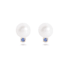 Stone and Strand 14K Yellow Gold Small Pearl and Sapphire Stud Earrings Front Image