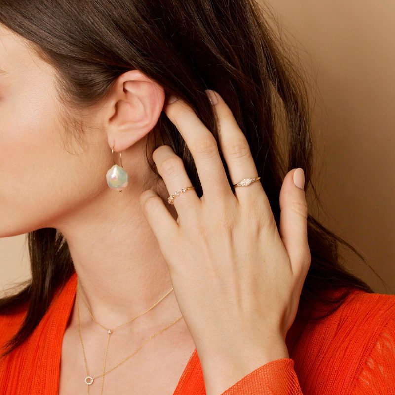 PERFECTLY IMPERFECT BAROQUE PEARL EARRINGS ON BODY