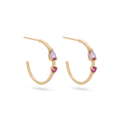 Stone and Strand 10K Yellow Gold Pink Power Ruby and Pink Sapphire Hoops Side Image