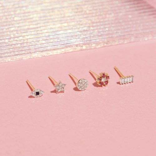 PINK SAPPHIRE AND DIAMOND FLOWER STUD EDITORIAL COLLECTION 2