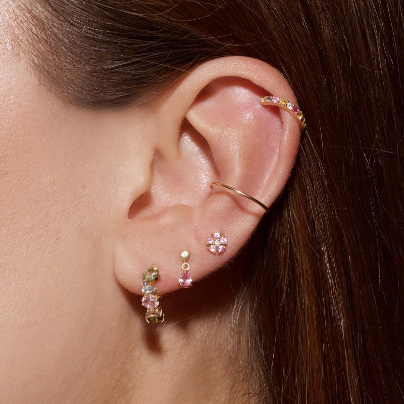 PINK SAPPHIRE AND DIAMOND FLOWER STUD ON BODY