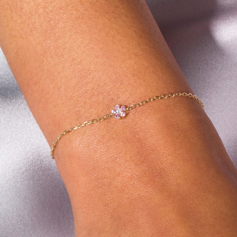 PINK SAPPHIRE FLOWER BRACELET ON BODY