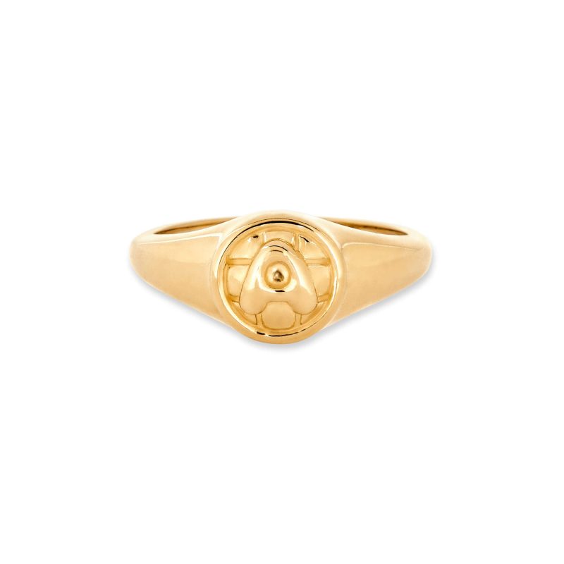 Stone and Strand 14K Yellow Gold Puff Puff Button Initial Ring Front Image