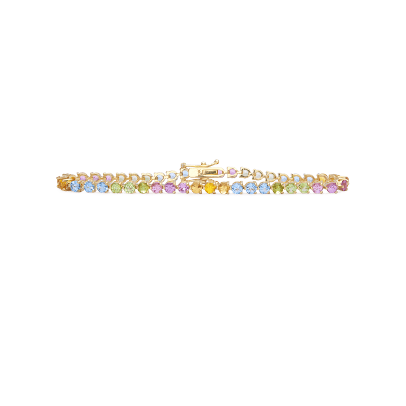 Stone and Strand 10K Yellow Gold Rainbow Bright Tennis Gemstone Bracelet Front Image