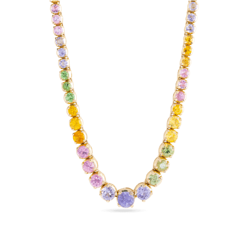 Stone and Strand 10K Yellow Gold Rainbow Bright Tennis Gemstone Necklace Close Up Image