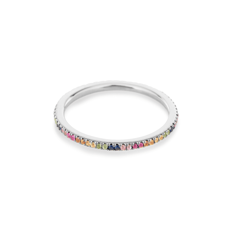 Stone and Strand 10K White Gold Rainbow Sapphire Pave Eternity Band Front Image