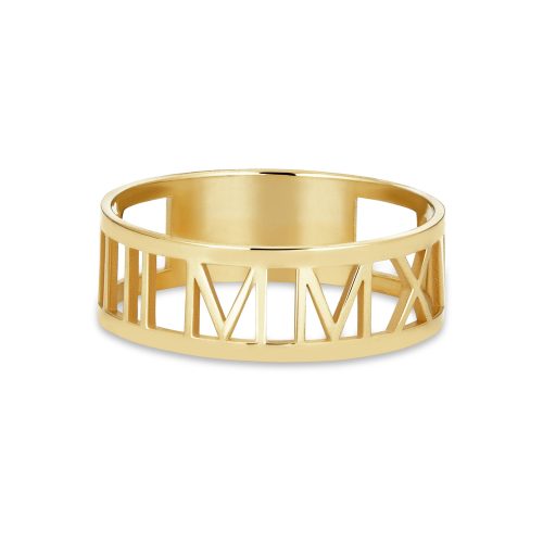 Stone and Strand 10K Yellow Gold Roman Numeral Ring Front Image