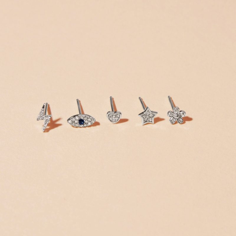 ROSE GOLD PAVE DIAMOND LIGHTNING BOLT STUD EDITORIAL COLLECTION