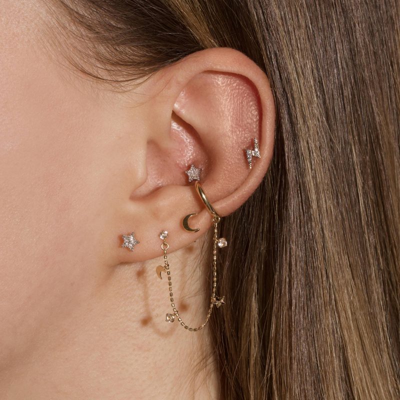 ROSE GOLD PAVE DIAMOND LIGHTNING BOLT STUD FULL LOOK 1