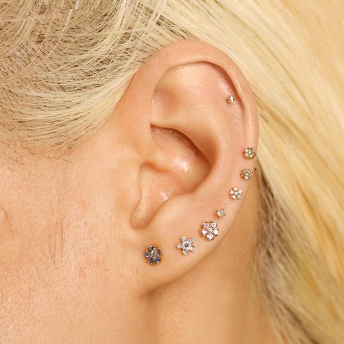 ROSE GOLD TEENY DIAMOND FLOWER STUD FULL LOOK 1