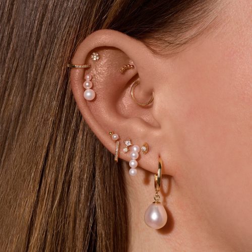 ROSE GOLD TEENY DIAMOND FLOWER STUD FULL LOOK 2