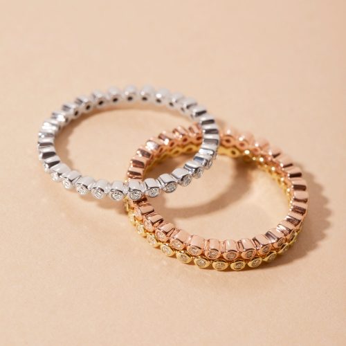 ROSE GOLD WHITE DIAMOND BEZEL ETERNITY BAND EDITORIAL 1