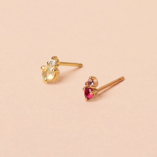 RUBY AND PINK SAPPHIRE PRONG STUD EDITORIAL COLLECTION 1