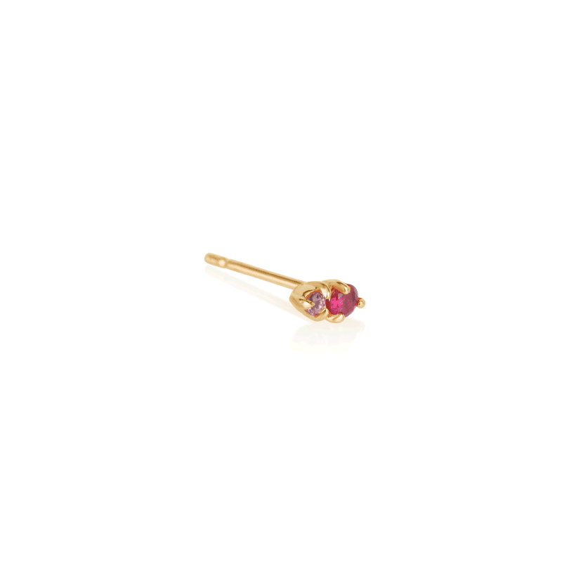 RUBY AND PINK SAPPHIRE PRONG STUD SIDE YELLOW