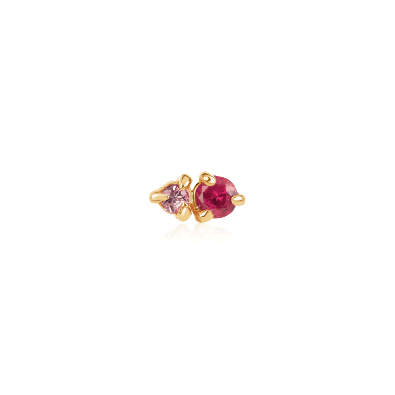 RUBY AND PINK SAPPHIRE PRONG STUD YELLOW FRONT