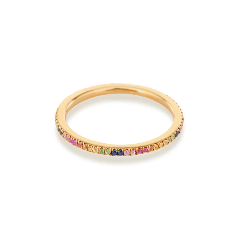 Stone and Strand 10K Yellow Gold Rainbow Sapphire Pave Eternity Band Front Image