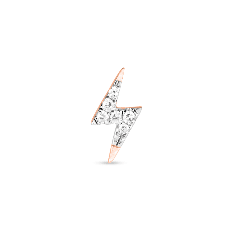 Rose Gold Pave Diamond Lightning Bolt Stud