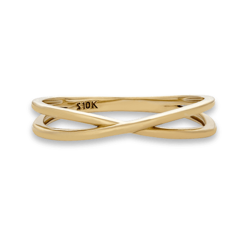 Stone and Strand 10K Yellow Gold Fine Crossover Ring Front Image