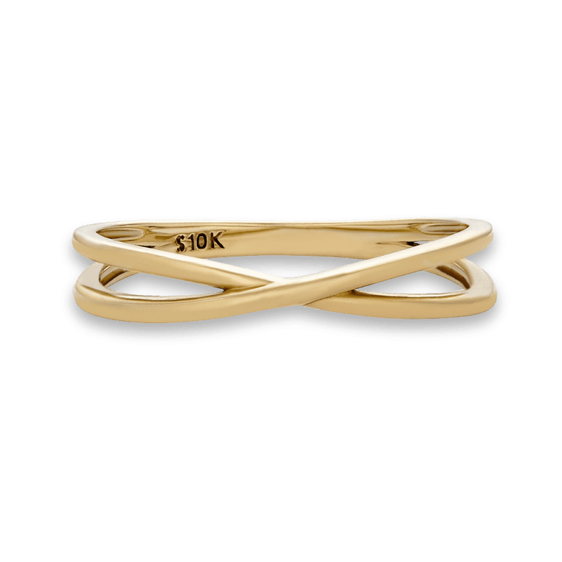 Stone and Strand 10K Yellow Gold Fine Crossover Ring Front Image