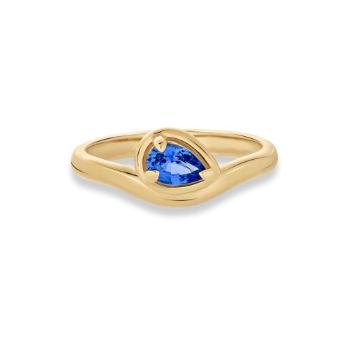 Stone and Strand 10K Yellow Gold Blue Sapphire Raindrop Merge Ring Front Image